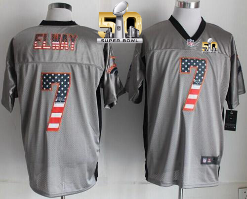 Nike Broncos #7 John Elway Grey Super Bowl 50 Men's Stitched NFL Elite USA Flag Fashion Jersey - Click Image to Close